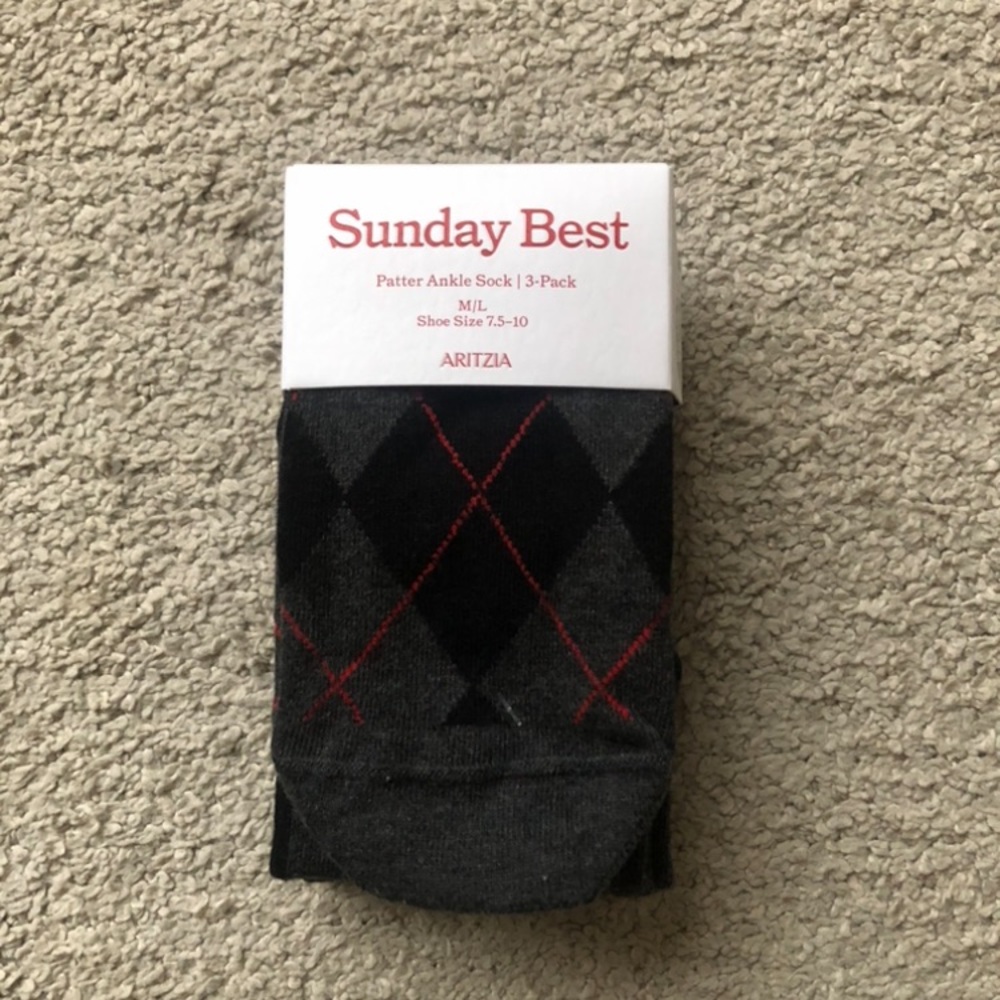 Sunday Best Men’s Black & Gray Argyle Dress Socks with Red Accents